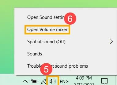 Lautstärkemixer öffnen
