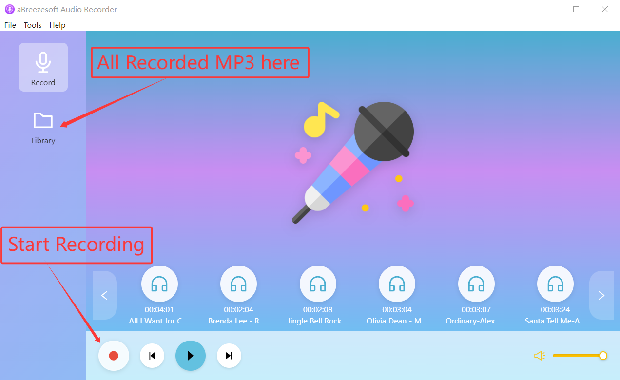 Vorbereitung für die Aufnahme