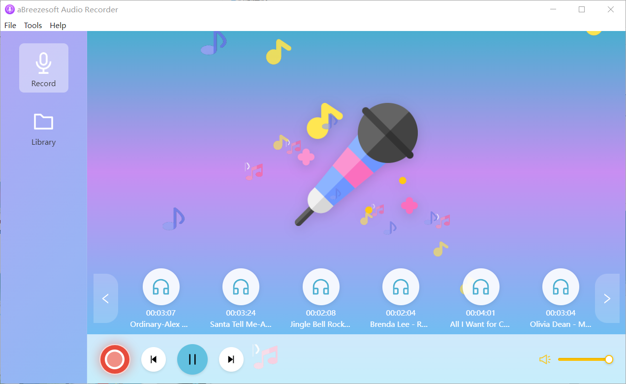 Dynamic screenshot of software recording with musical notes animation